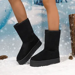 Black Snow Boots for Women in Winter Fleece-Lined and Thickeneded Cotton Shoes, Fashionable and Warm Fur All-In-One High Boots