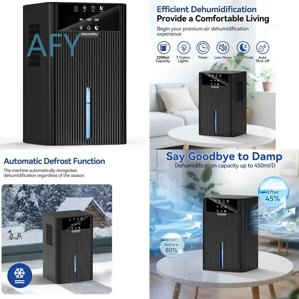 B30 Low Noise Dehumidifier for Home Bathroom Bedroom Kitchen Office 32-38dB Portable Timer Semiconductor Condensation
