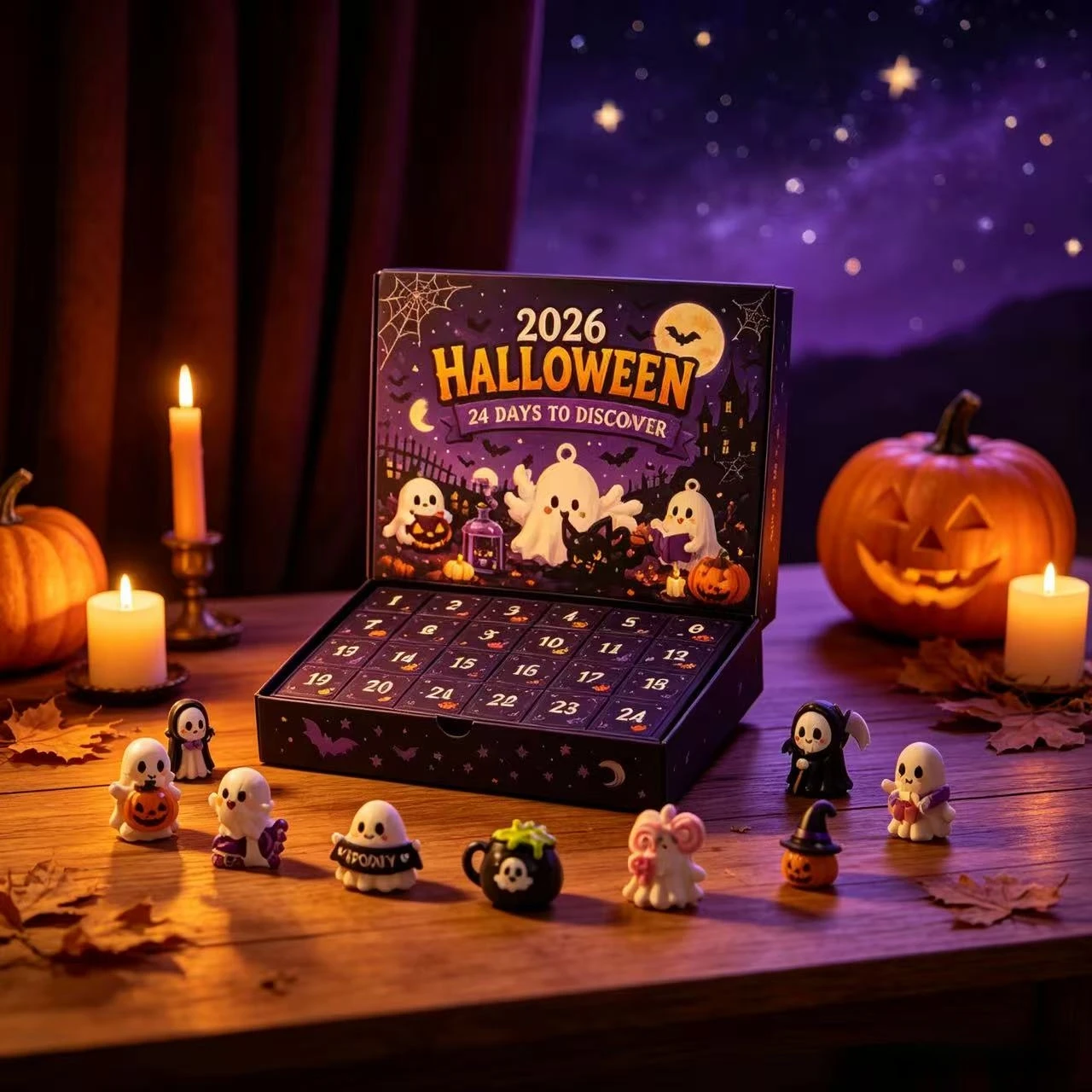 2026 Halloween Advent CalendarBox 24 Days Spooky Resin Ornaments Countdown Table Decor Holiday Surprise Gift Set
