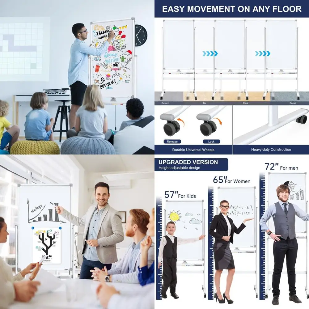 

Двусторонняя магнитная доска на колесиках, 40x24, алюминиевый каркас, мобильная доска для сухого стирания для офиса, дома, класса