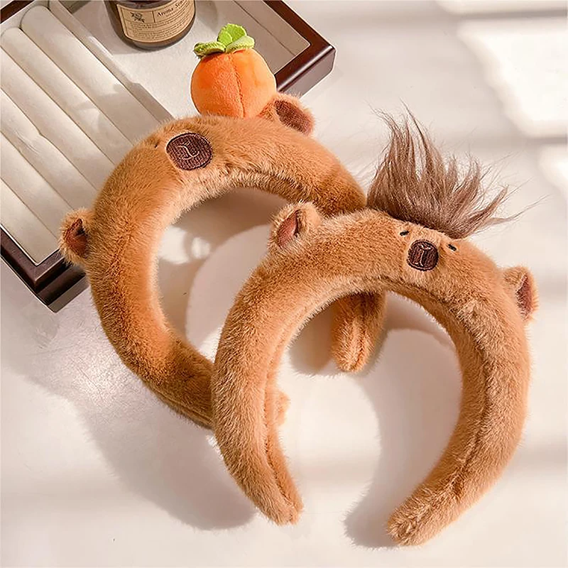 New Kawaii Capybara Kids Plush Headband Cartoon Anime Doll Hair Band Wash Face Bundle Hair Band Autumn/winter Headwear Girl Gift