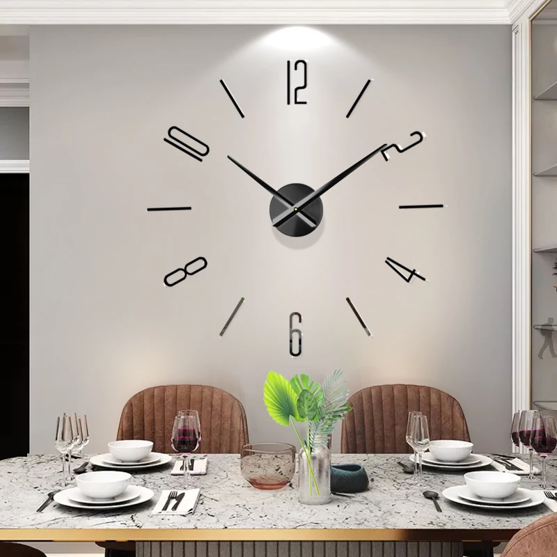 

Large Wall Clock Quartz 3D DIY Big Watch Decorative Kitchen Clocks Acrylic Mirror Sticker Oversize Clock Wall Home Letter Decor