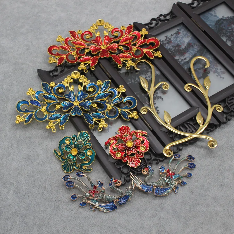 Oil Dripping Cloisonne Phoenix Rising Accessories Acanthus Vine Scroll Flower Filigree Charm Vintage Embellishment Ornate