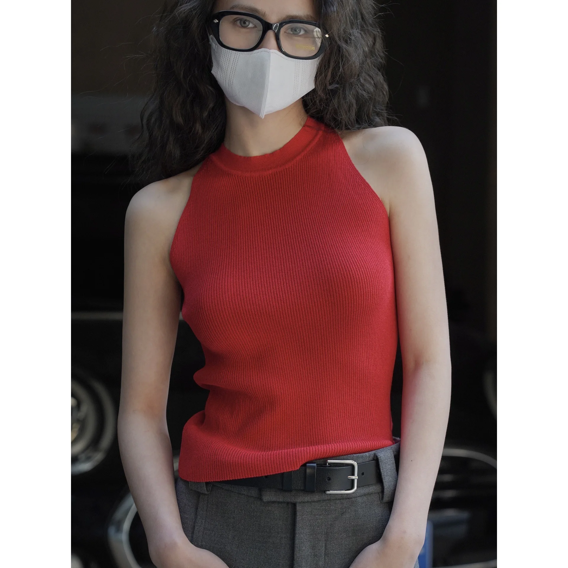 

Knitted I-shaped Tank Tops Hanging Neck Slimming Fit High Stretchy Inner Set Women's Thin Summer Vest Sleeveless Tees