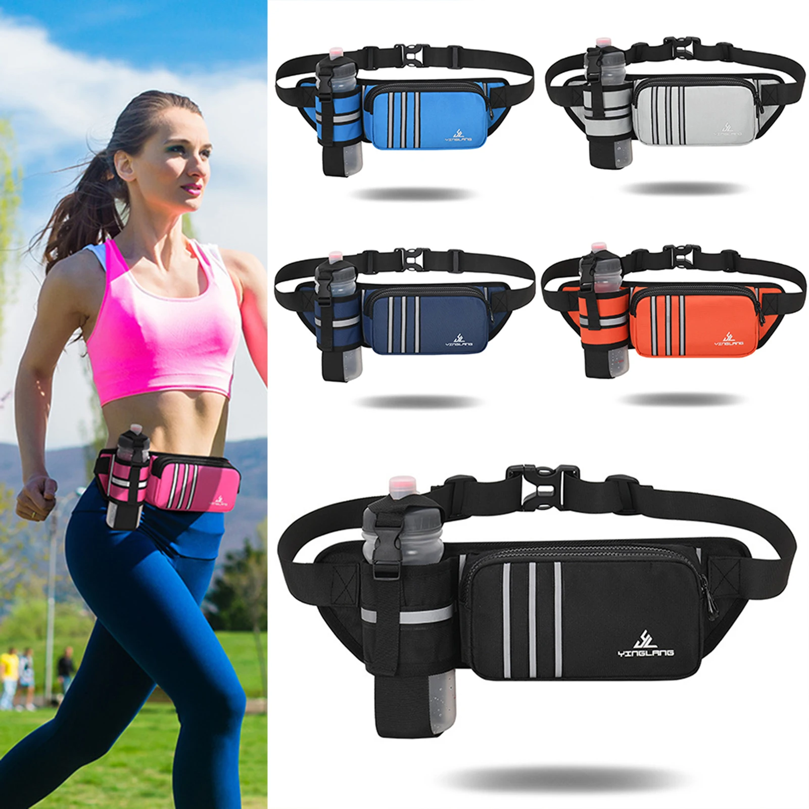 

Running Waist Bag,Sports Fanny Pack With Water Bottle Holder,Adjustables Strap Waist Bag,For Outdoor Camping Hiking