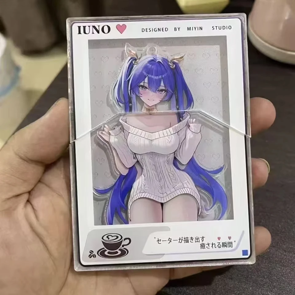 Anime Wuthering Waves Iuno Pullable Changing Outfit Acrylic Keyring Card Style Desktop Stand Pendant Cosplay Merch Gift for Game