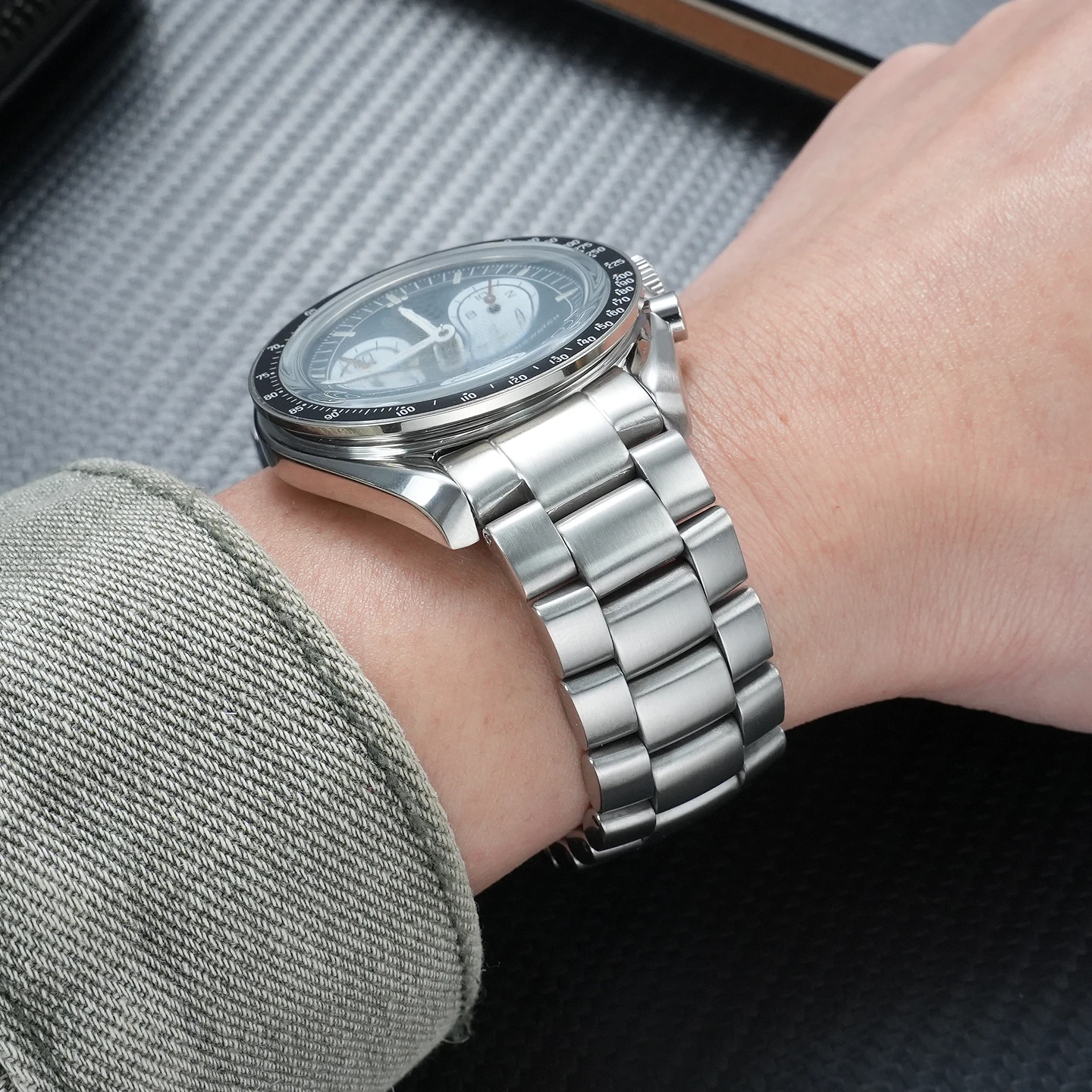 Curved Stainless Steel Watch Band and Metal Case Set for Omega Swatch Planet Super Speed Modified Watch Accessories