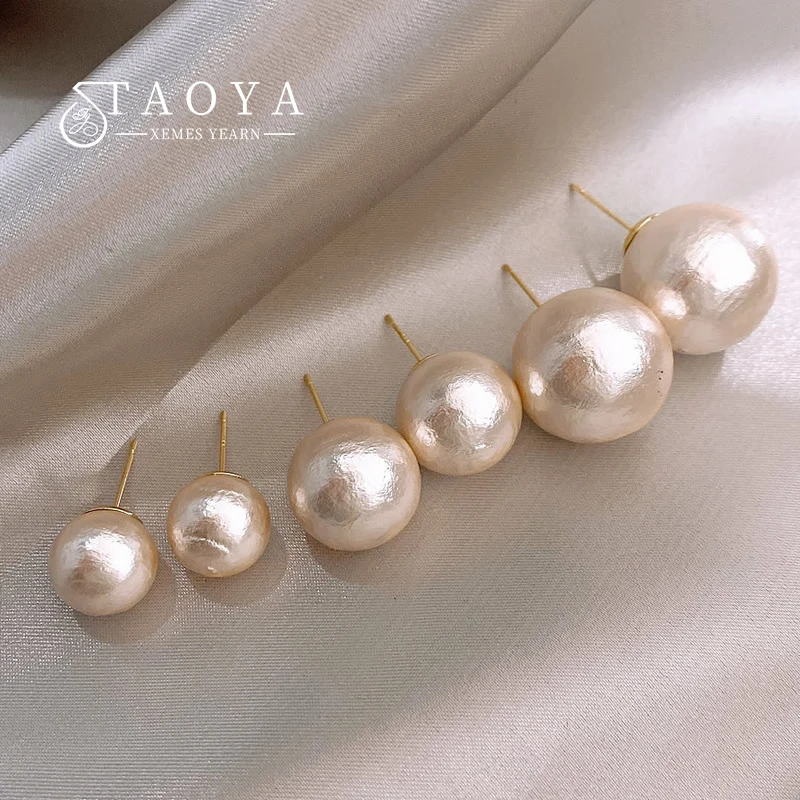 

French Luxury Cotton Large Pearl Stud Earrings 2025 vintage Hepburn High-Grade Paty Accessories For Womens Simple Design Jewelry