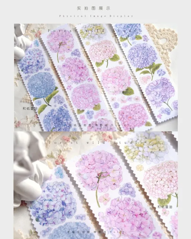 Imagem -03 - Fita Pet Brilhante Washi Adesivos Decorativos Casca Flor Hortênsia