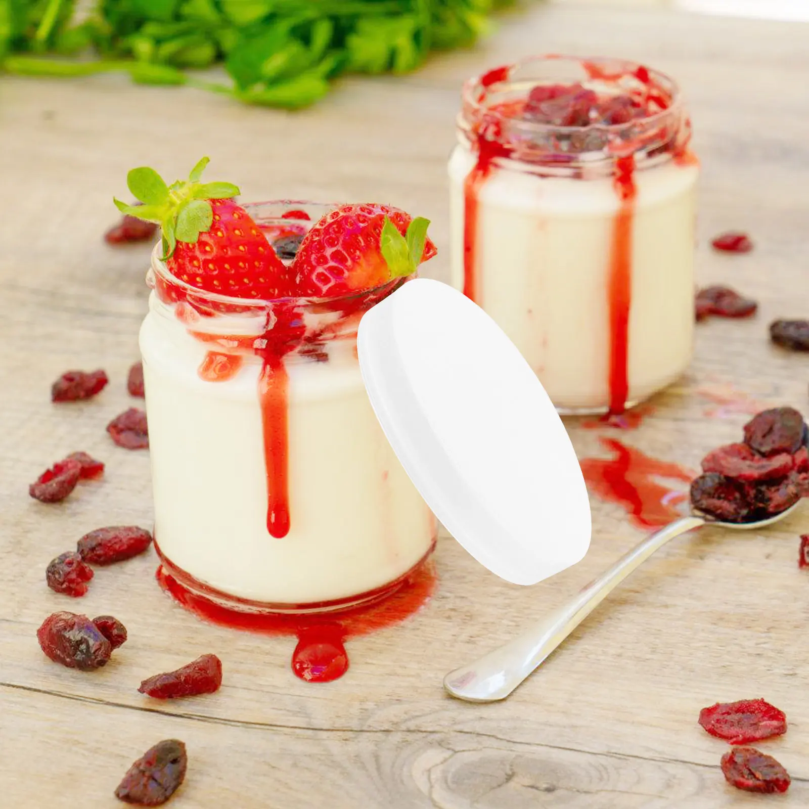 50Pcs Yogurt Jar Lids Plastic Reusable Leakproof Replacement Covers 60Mm Diameter with Straw Hole for Home Restaurant