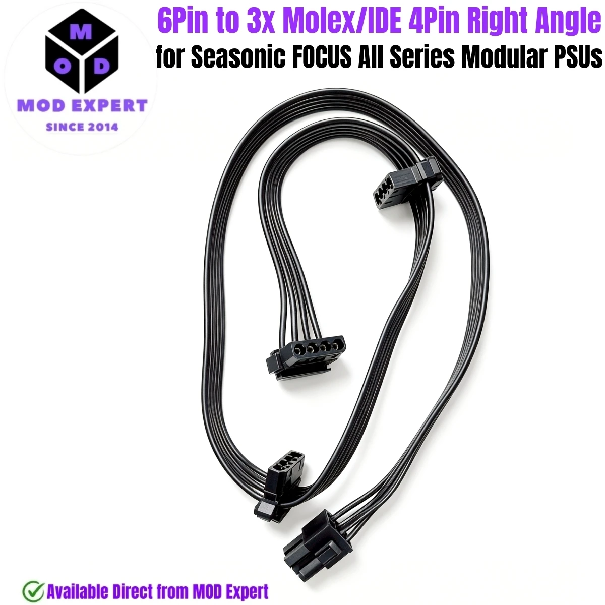 6-PIN to 3 Molex/IDE 4Pin Angle Perif Power Cable for Seasonic FOCUS 1000W, 850W, 750W, 650W, 550W Platinum & Gold Modular Power