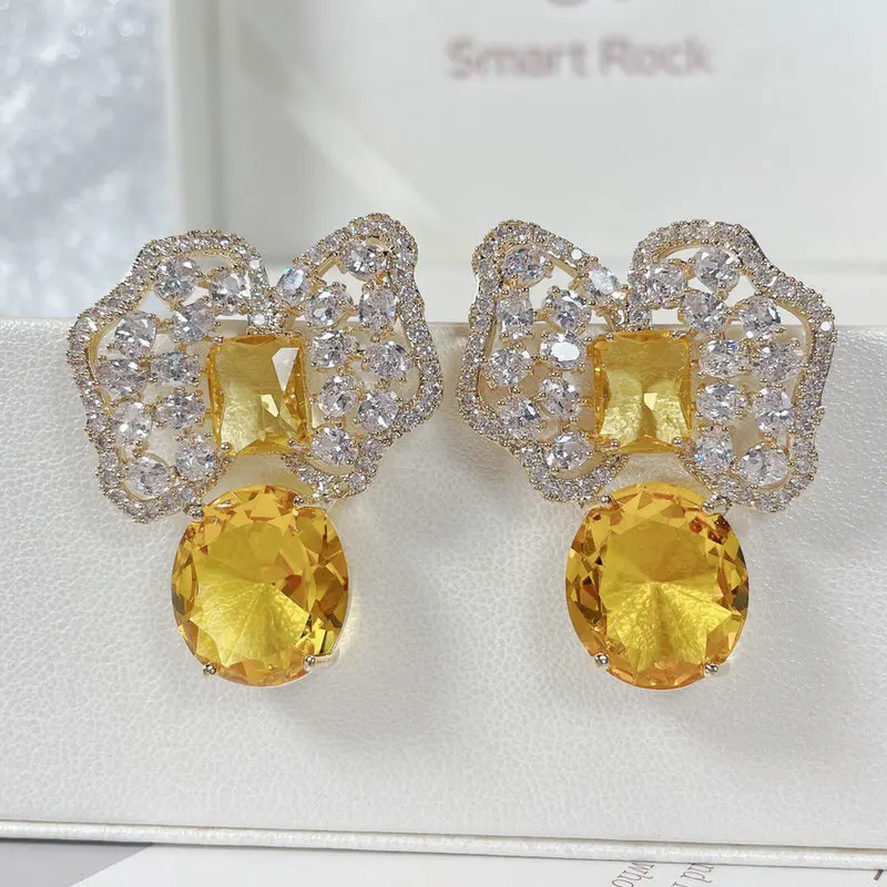 Bilincolor Fashhion Clear Know and Yellow Cubic Zirconia Earring for Women