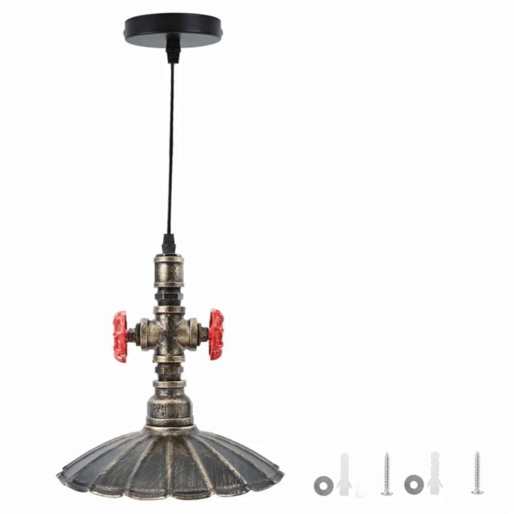 E26 E27 Base Pipe Pendant Light 110-220V Red Valve Design Ceiling Chandelier Lamp Adjustable Height Iron Material