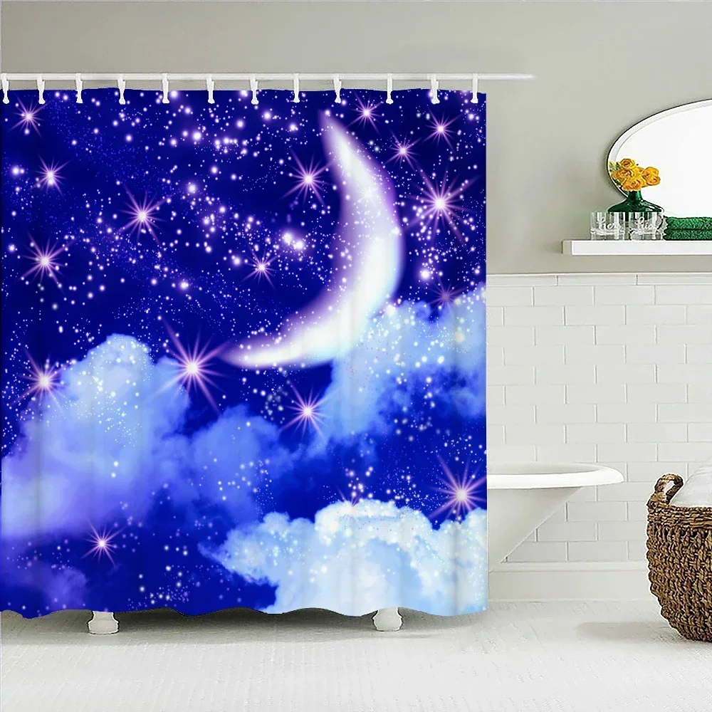 3D Night Starry Sky Moon Earth Shower Curtain Decor Curtain Space Universe Waterproof Belt Hooks Shower Curtains Douchegordijn