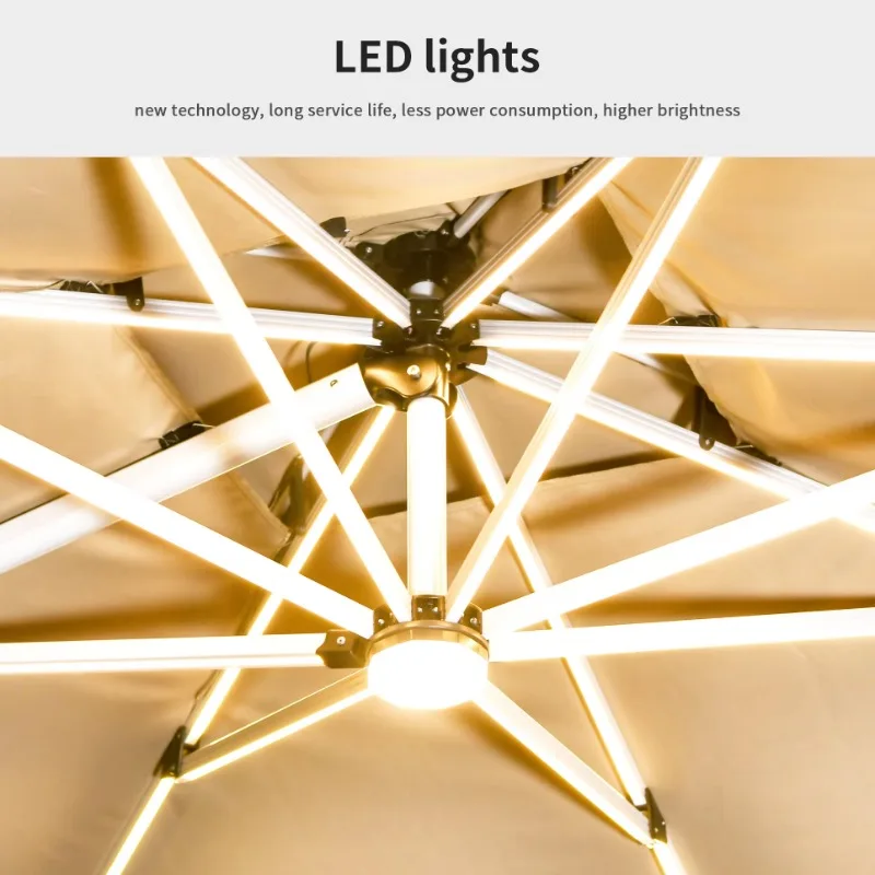 ร่มสนาม LED แบบพับได้ขนาดใหญ่ 3 เมตร สำหรับร้านอาหาร โรงแรม สนามเด็กเล่น ฟิตเนสกลางแจ้ง รับทำโลโก้ OEM