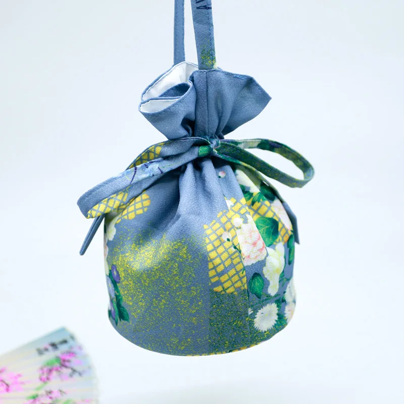Japanese Style Mini Portable Knot Wrist Bag Women Simple Purse Handbags Drawstring Bucket Bag Shopping Bag Phone Key Pouch