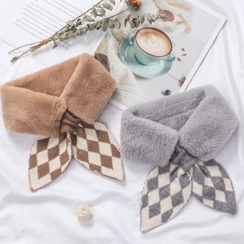 Wild Windproof Neck Soft Scarf Unisex Winter Warmth Thick Knitted Fishtail Stitching Plush Collar Ladies Solid Color