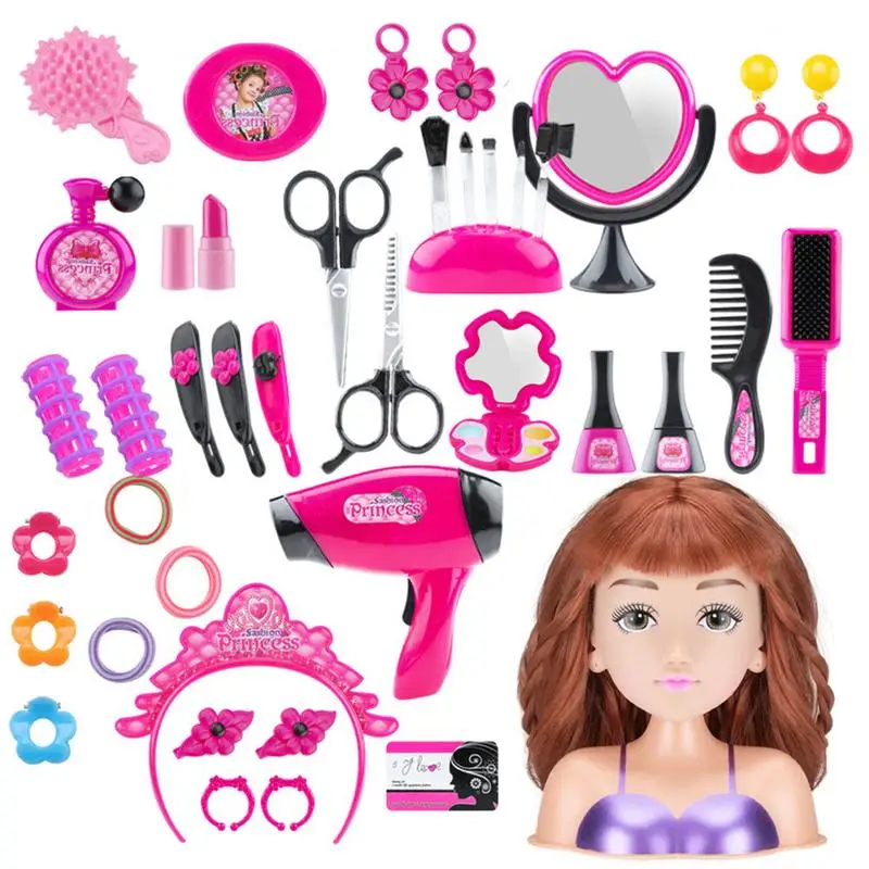 Juego de maquillaje de muñeca, cabeza de muñeca con secador de pelo, belleza, cosmética, colección de muñecas, juego de simulación, juego de cosméticos de belleza