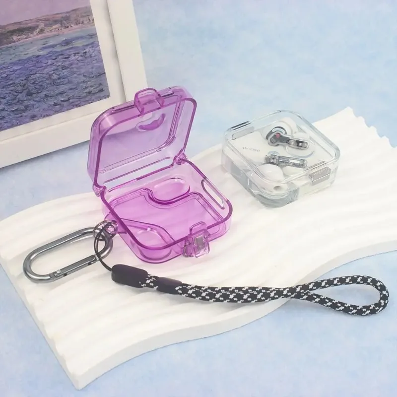 Custodia per cuffie per PC Custodia trasparente per cuffie wireless color caramello con gancio per cordino on-off Protezione anticaduta per niente orecchio 2