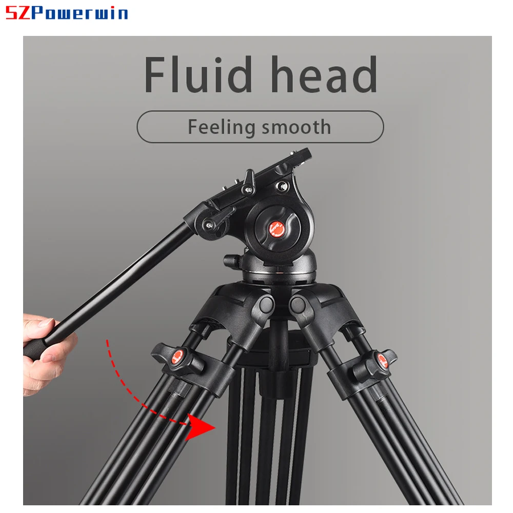 Powerwin 72 Inch PW180 Heavy Duty Professional Tripod with Hydraulic PTZ Fluid Head and Round Feet Gimbal - 180CM