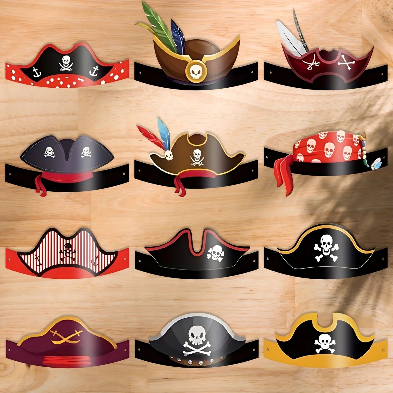 24 Uds. Sombreros de fiesta de pirata, accesorios para fotomatón de fiesta de pirata, accesorios para fiesta de pirata, decoraciones de papel para Cosplay del Caribe de Halloween