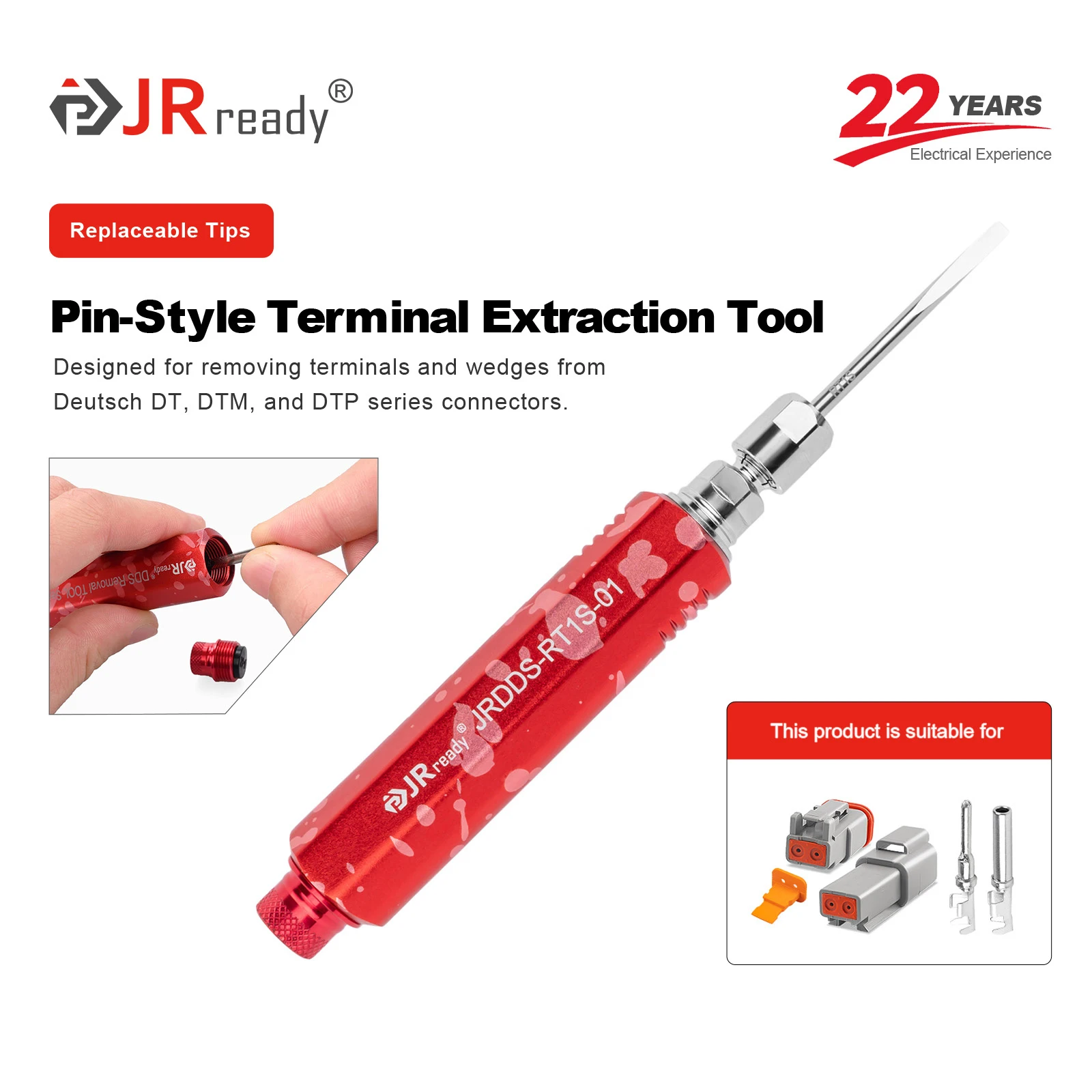 

Инструмент для извлечения клемм JRready JRDDS-RT1S-01 для извлечения клемм и клиновидных замков из разъемов серий DeutschDT, DTM, DTP.