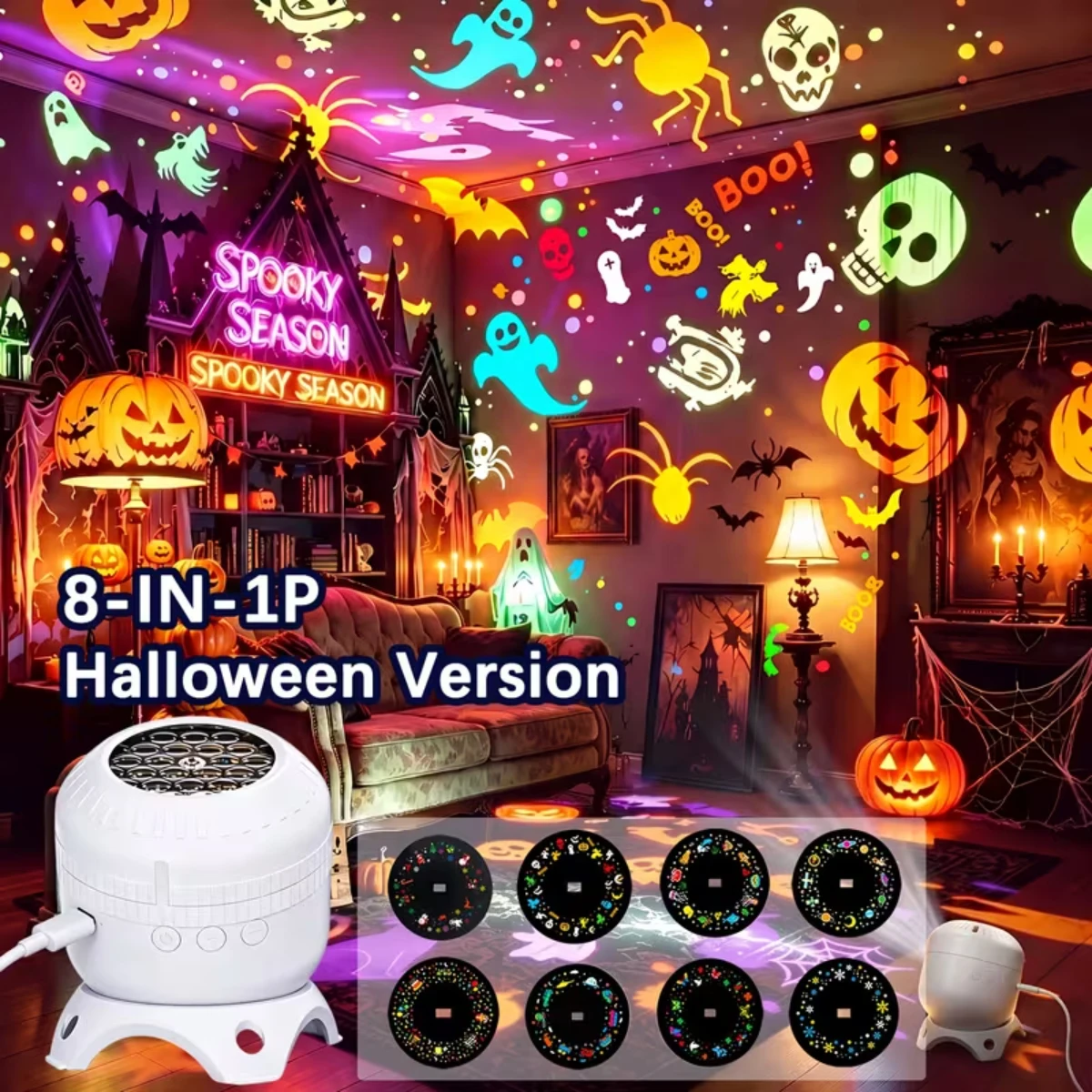 8 IN 1 Dynamic Rotating LED Projection Light Snowflake Christmas Projection Night Lamp Suitable for Bedroom Party Birthday Decor