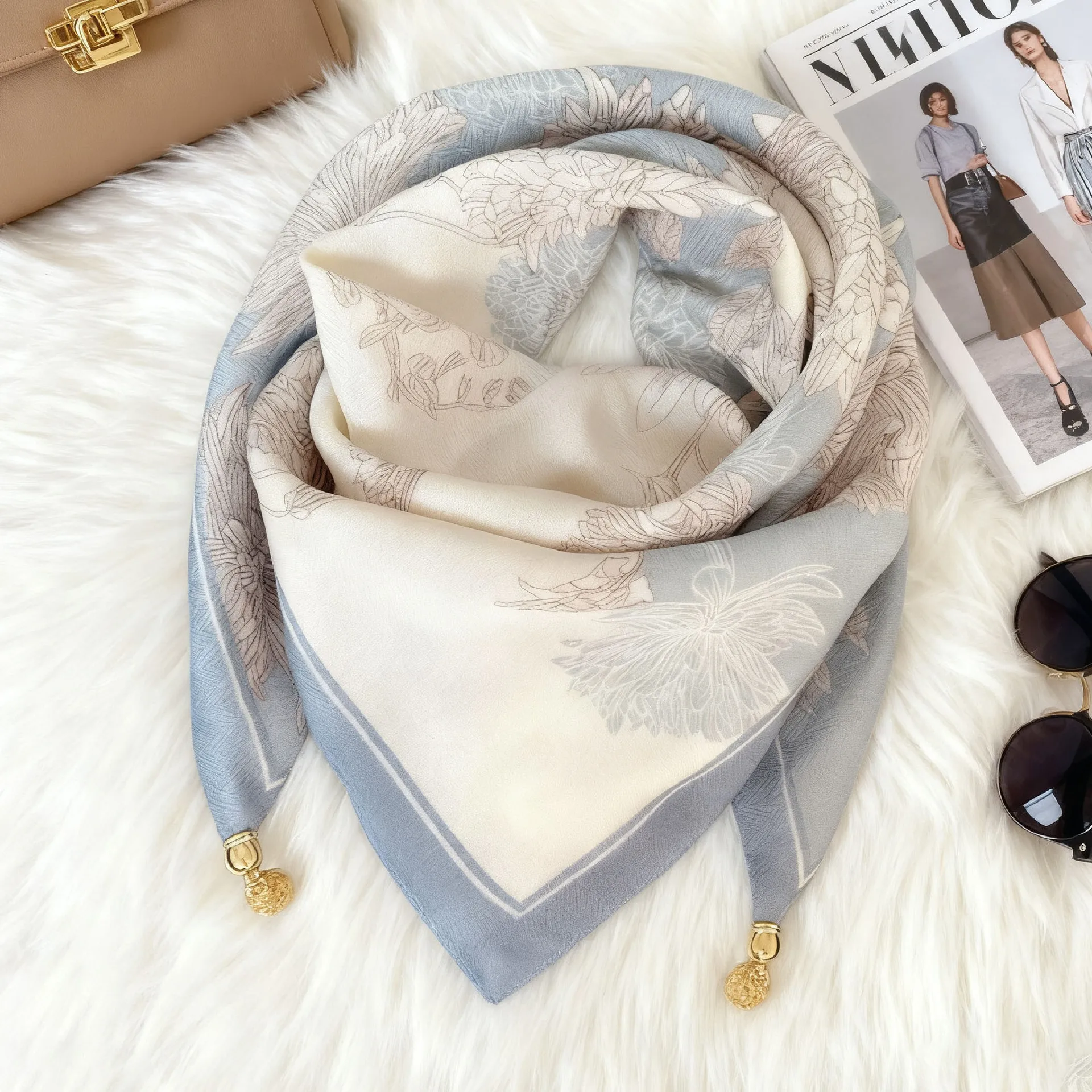 Ladies Spring Autumn Hot Magnetic Triangle Neck Protection Silk Scarf For Women Cotton Linen Scarf High-end Neck Scarf Keep Warm image 4