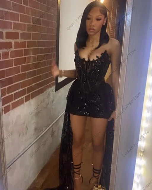 Black Crystal Beaded Homecoming Prom Dress Mermaid Mini Cocktail Valentine's Day Birthday Dress Luxury 2026 Blackgirl Customized 5 Black Crystal Beaded Homecoming Prom Dress Mermaid Mini Cocktail Valentine's Day Birthday Dress Luxury 2026 Blackgirl Customized 5
