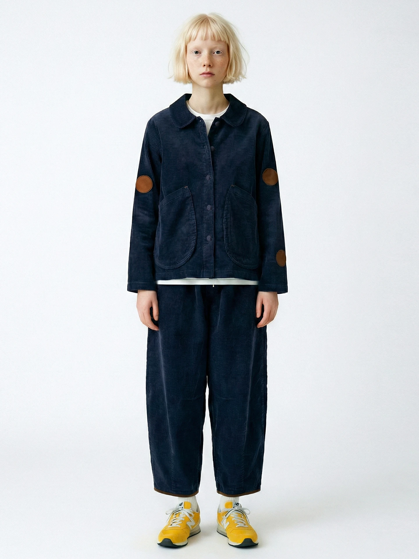 imakokoni Original Spring Women's Casual Pants Elastic Waist Loose navy wide leg pants Corduroy pants 265355