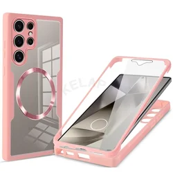 Clear Full Cover for Samsung Galaxy S26 S25 S24 Ultra S22 S23 FE Magnetic Phone Case With PET Screen Protector Camera Protection