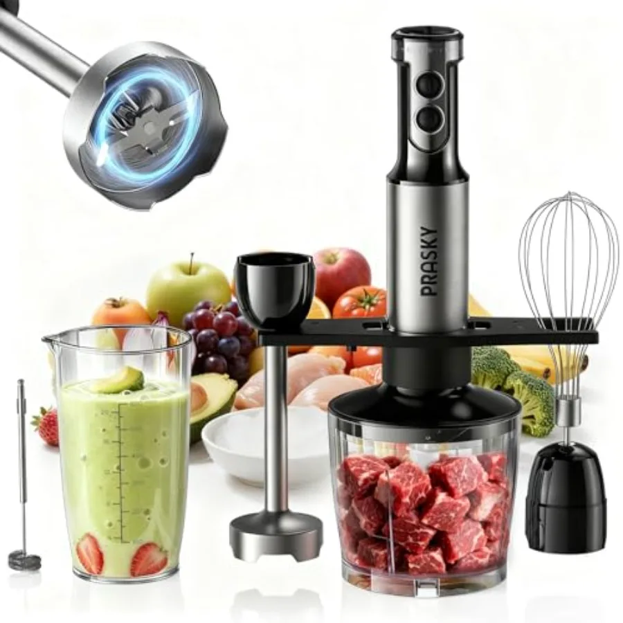 Immersion Blender Handheld 20 Speed Turbo Mode with Copper Motor Stainless Steel Blades Milk Frother Wand Whisk 600ml Beaker 50