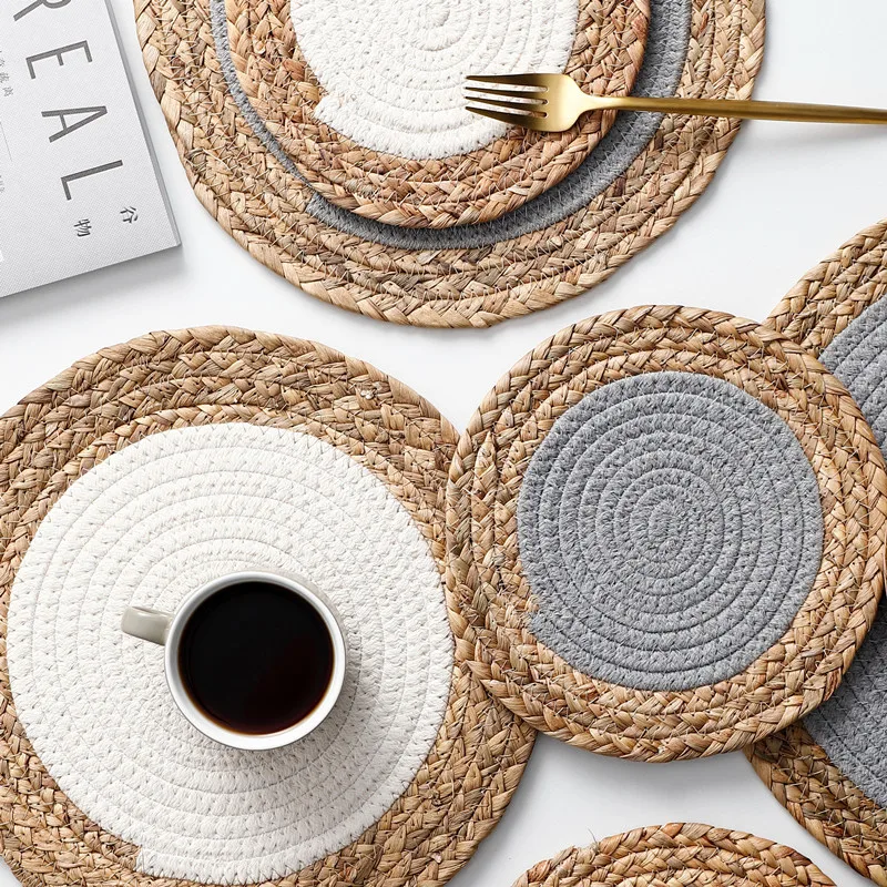 Ins Style Hand Woven Dining Table Insulation Mat Bowl Mat Household Dining Plate Heat-resistant Mat