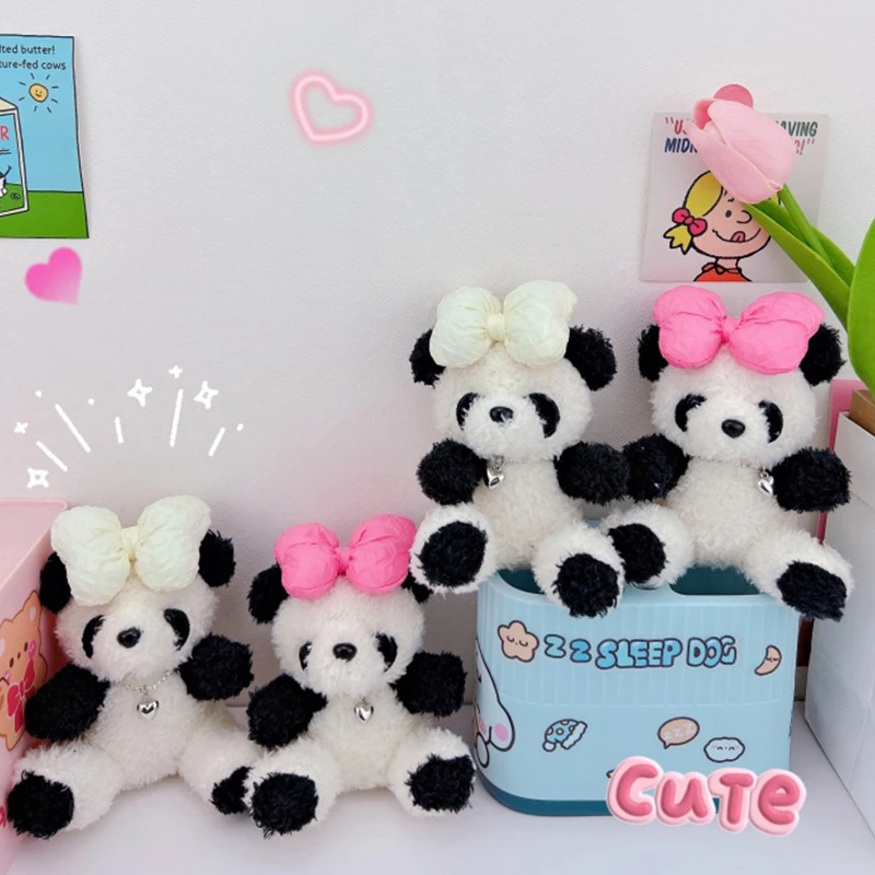 Alla moda Bowknot Panda portachiavi ciondolo adorabile peluche Panda bambola portachiavi per le donne ragazze borsa decorazione accessori regali