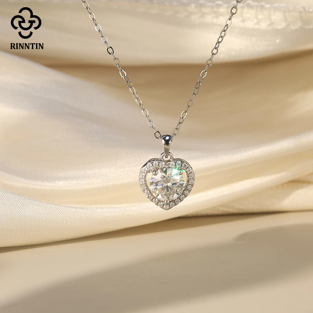

Сертифицированный GRA кулон-сердце Rinntin из муассанита цвета D VVS1, серебряное ожерелье-чокер с подвеской в виде сердца, ювелирное украшение, подарок SMON10