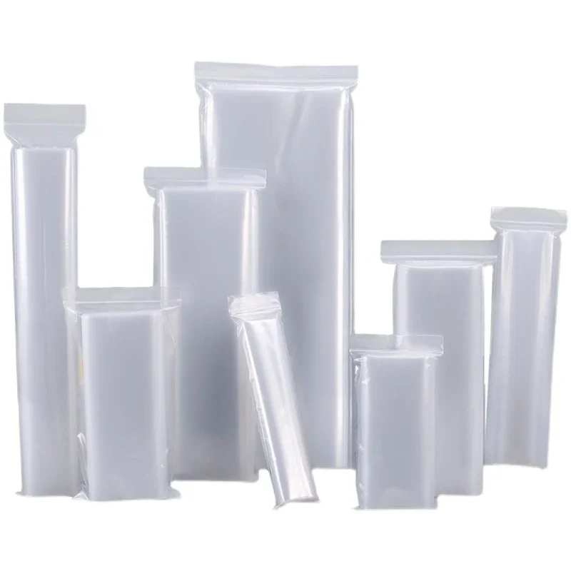 StoBag 500/100pcs Transparent Long Ziplock Bags Plastic Clear Self-sealing Waterproof Thick Storage Reusable Pouches Wholesale