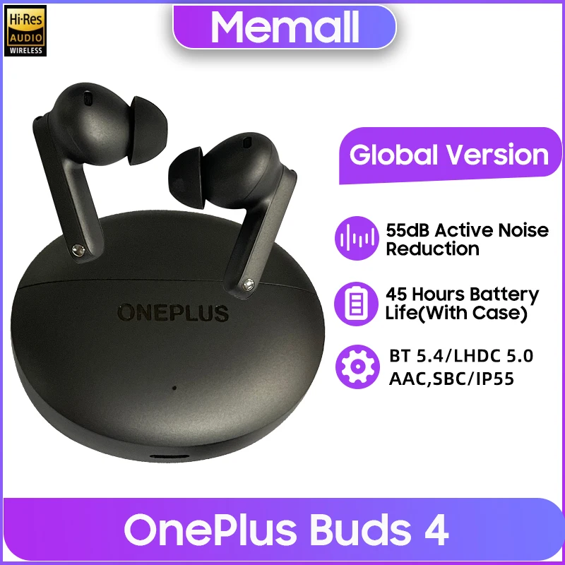 Глобальная версия беспроводных наушников OnePlus Buds 4 TWS с адаптивным шумоподавлением 55 дБ, батареей 530 мАч, Bluetooth 5.4, Наушники высокого разрешения
