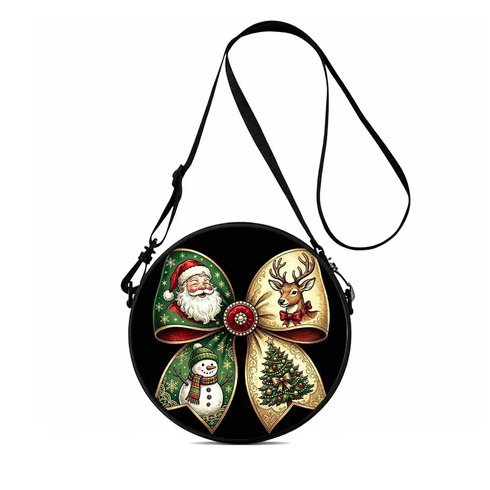 Christmas bow decorations Print Round Women Shoulder Bag, daily leisure shoulder purse, 2D flat, adjustable strap, daily gift