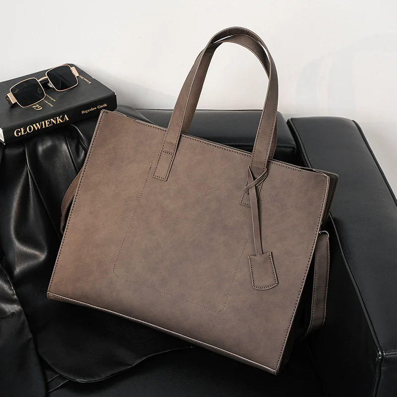 Genuine Leather Men Briefcase Vintage Laptop Handbag Casual Shoulder Bag Large Capacity Messenger for Macbook