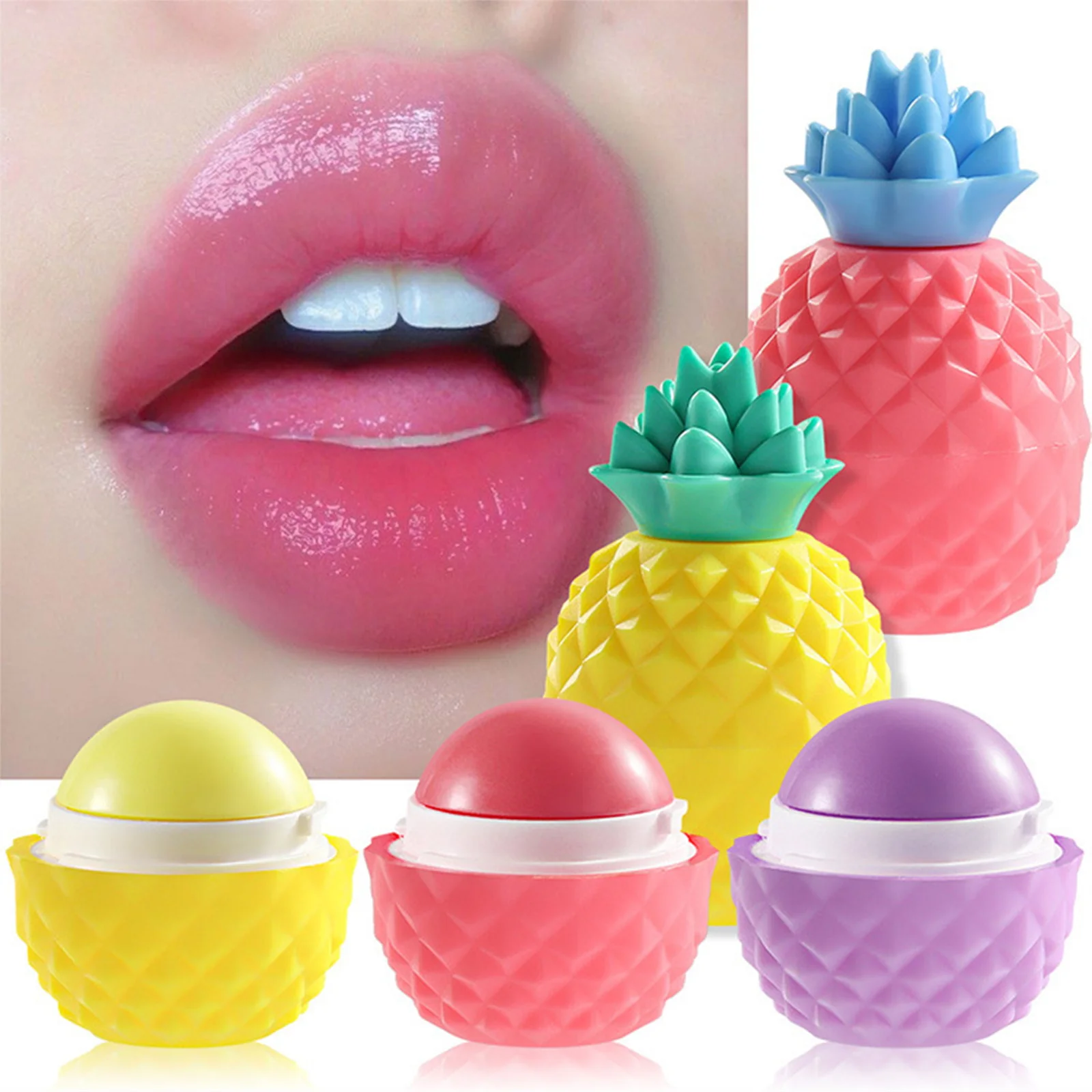 Mini Pineapple Lip Balm Color-Changing Moisturizing Lipstick Anti-cracking Lip Tint Makeup Gloss for Soft Smooth Lips