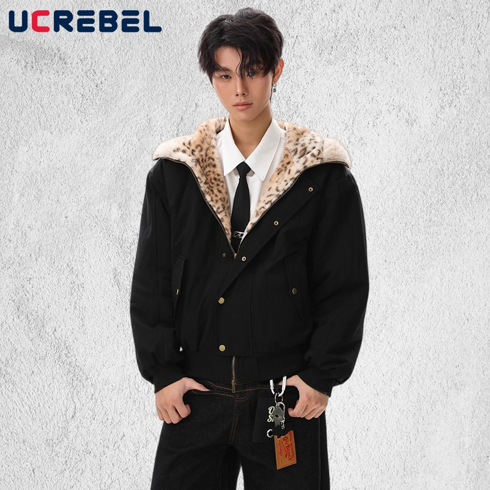 

Стеганая куртка с леопардовым принтом и капюшоном, мужская ретро уличная зимняя куртка с капюшоном и плиссированными рукавами, толстая стеганая куртка мужская