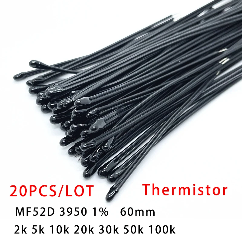 20PCS/LOT NTC Thermistor MF52D B:3950 1% 60MM 5K 10K 20K 30K 50K 100K Negative Temperature sensor PVC lead