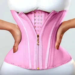 Fajas Colombian Girdle Pink Waist Trainer Double Compression Corest with Zipper Hook Body Shaper Slimming Abdomen Belt Shapewear