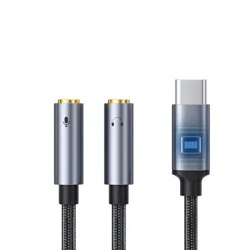 3,5 mm jack aux-audiokabel naar type C 1 tot 2 splitteradapter oortelefoon microfoon stereo voor telefoontabletapparaat met type C-poort