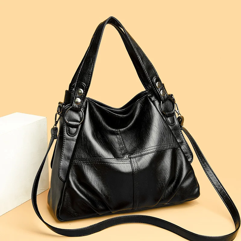 

Soft Leather Luxury Handbags Women New Casual Tote Bag Designer Ladies Large Shoulder Crossbody Handbag Sac for Female Patchwork