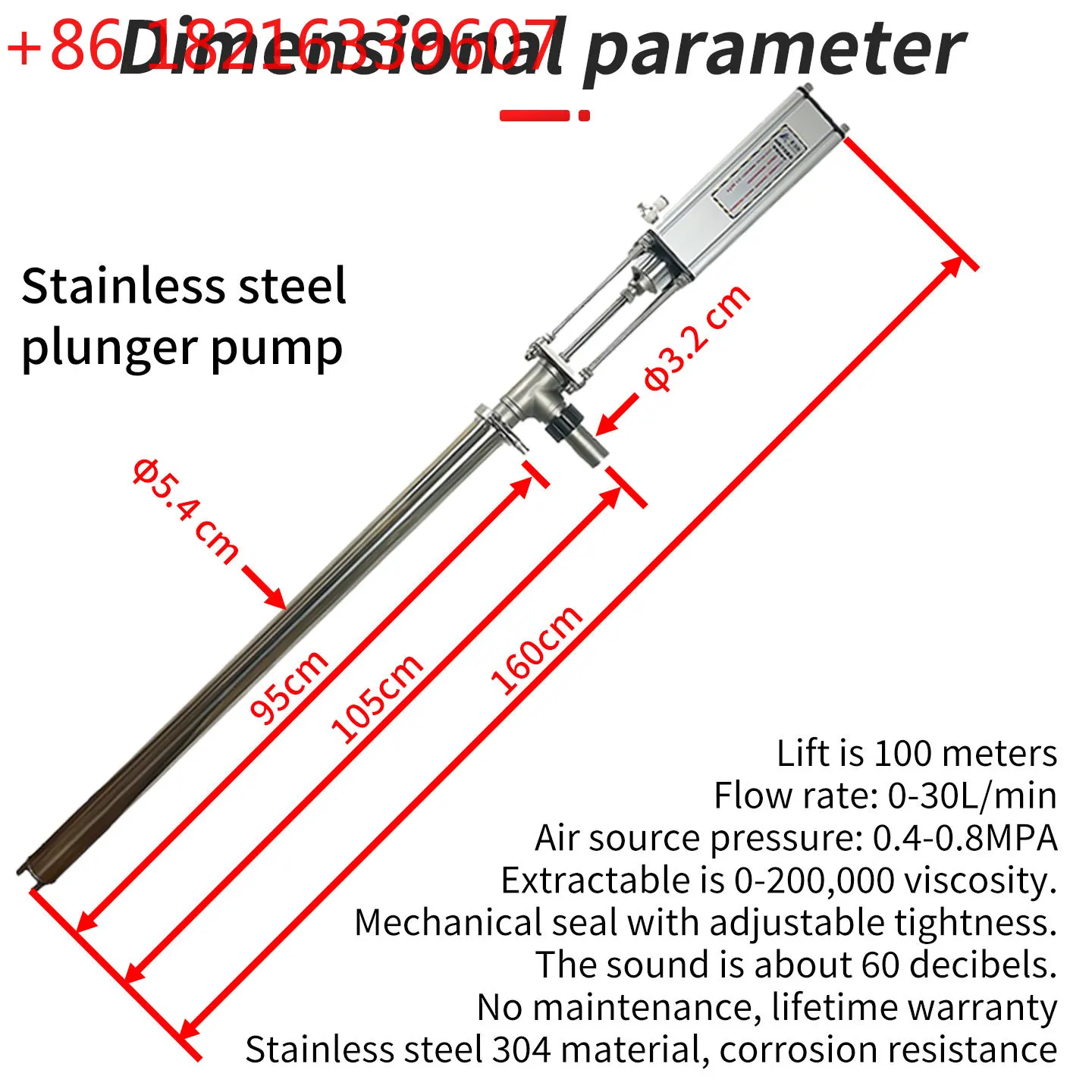 YAO High Viscosity Pneumatic Piston Pump Stainless Steel Plunger Pump Oil-Well  Bucket