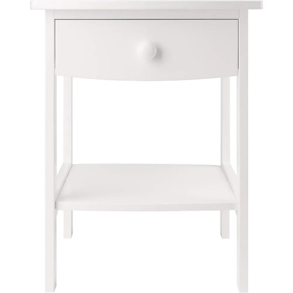 White Accent Table with Drawer and Shelf, Curved Design for Home Decor, Easy Assembly