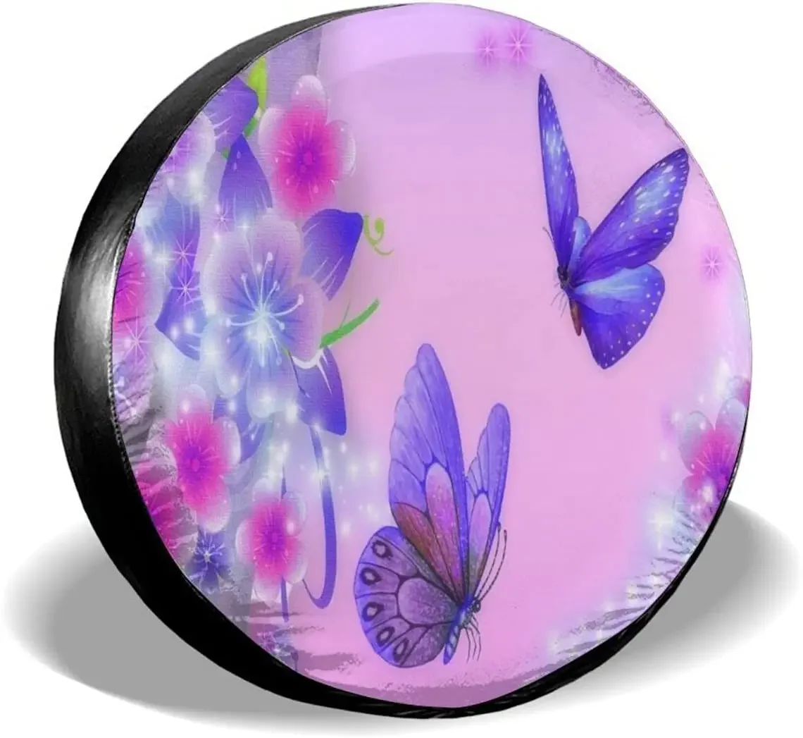 Delumie Purple Butterflies and Flowers Cool Spare tire Covers Wheel Protectors Weatherproof Universal for Trailer Rv SUV Truck C