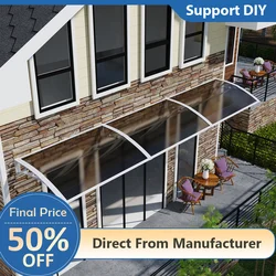 60/80/100/120/150/200/300 cm Window Awning Outdoor Canopy Exterior Gray Bracket For Patio Deck Porch Polycarbonate Patio Shade