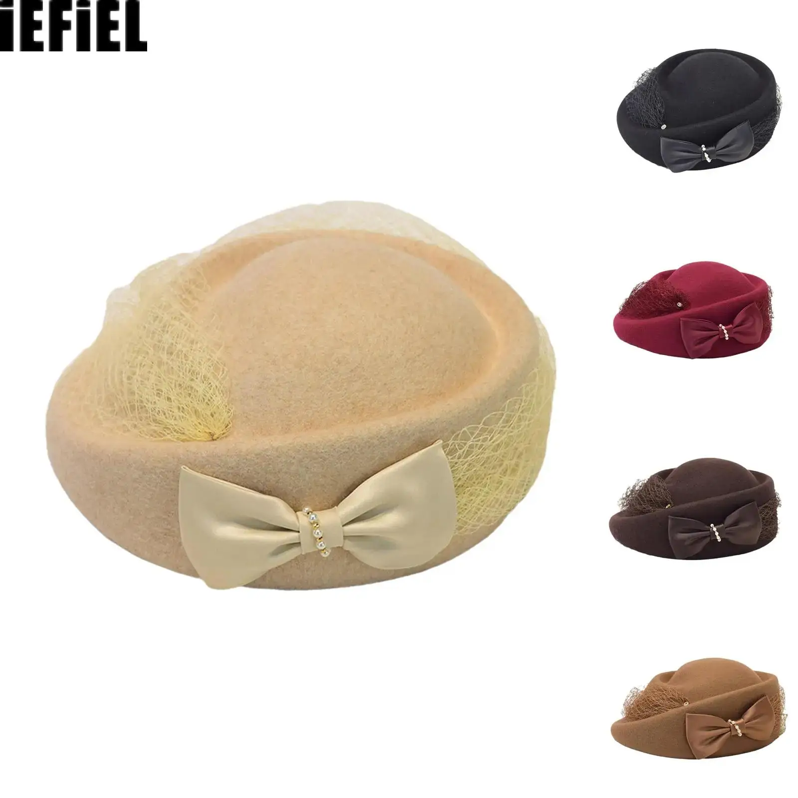 

1 шт. Женская шляпка-пилбокс из войлока с бантом и искусственным жемчугом для свадьбы, церкви, с бантом-бабочкой, в стиле федора